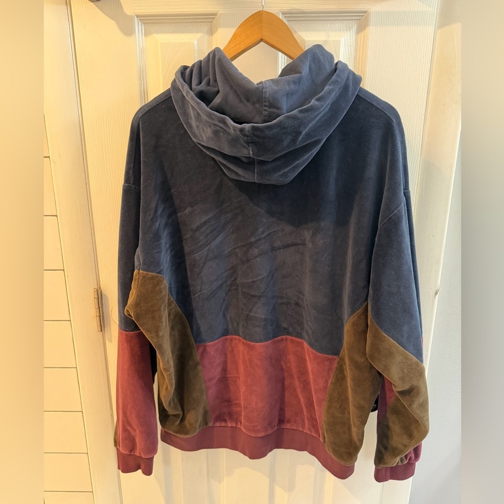 ASOS Colorblock Velour Hoodie Pullover - Navy, Burgundy & Olive - Picture 2 of 3